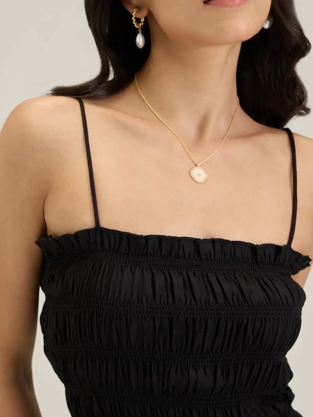 Square neck black smocked top